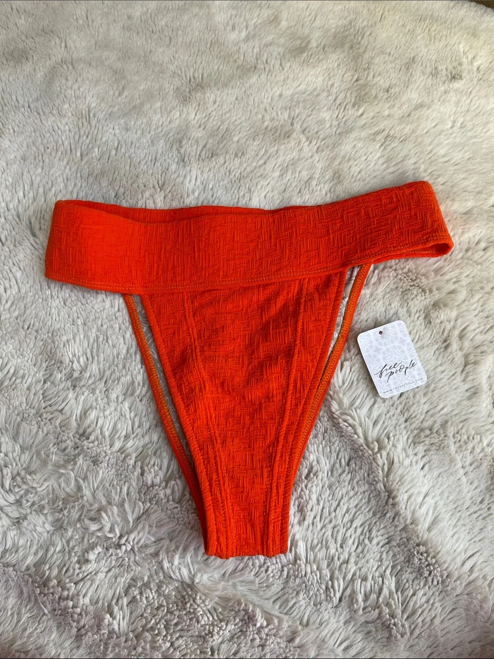 Free People Beach Dylan Bright Orange Textured Bikini Bottom Size M